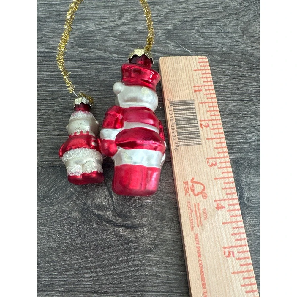Vintage Style Glass Bear Nutcracker Soldier Christmas Ornaments Set of 2 Red